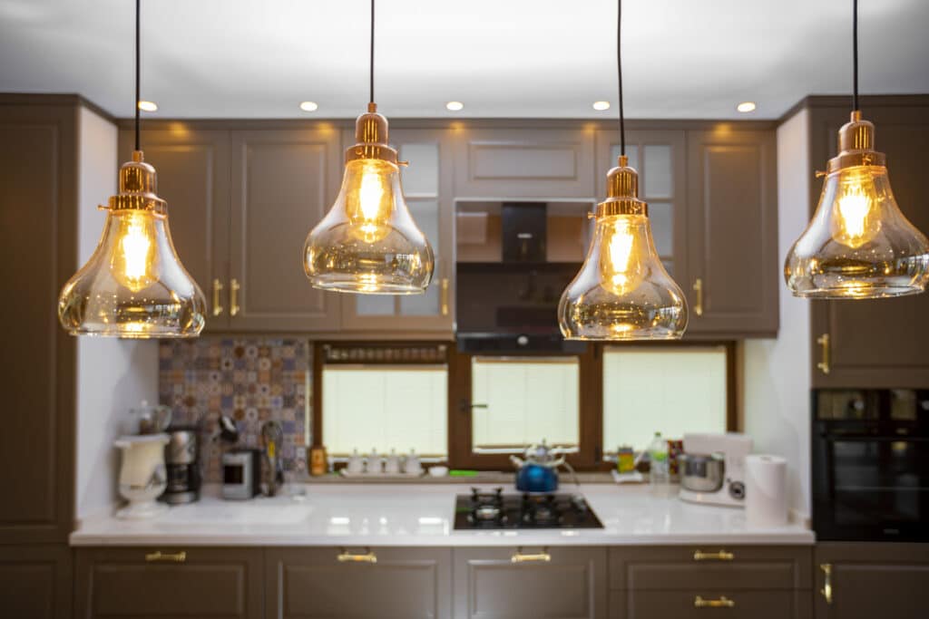 Modern Pendant Lighting. Home decoration. Kitchen Concept.